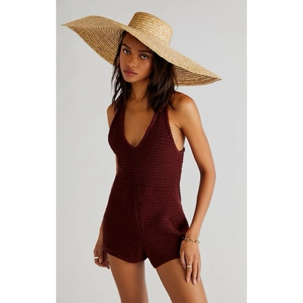 NWT Free People Clear Skies Fauxchet Sweater Romper/Cover Up in Wine Size S